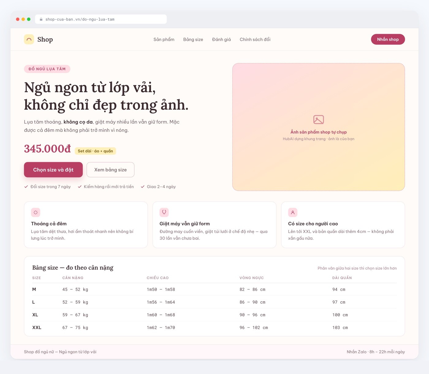 Trang bán hàng dựng từ chữ và brief của Agent Website bán hàng, đúng màu, phông chữ và giọng văn trong hồ sơ thương hiệu